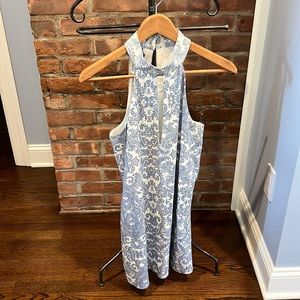 Blue and white patterned dress